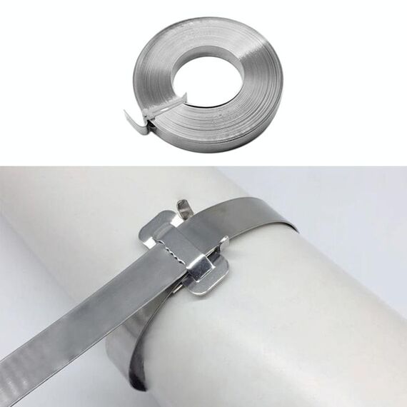 Fascetta per tubi dell'olio con vassoio in filo di acciaio inossidabile 304 da 30 m con cerchio, dimensioni: 7,9 × 0,25 mm