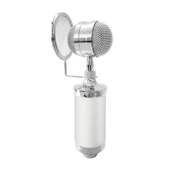 3000 Home KTV Microfono a condensatore per registrazione audio con supporto antiurto e filtro anti-pop per PC e laptop, porta per auricolari da 3,5 mm, lunghezza cavo: 2,5 m (bianco)
