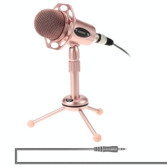 Microfono professionale a condensatore da gioco Yanmai Y20 con supporto per treppiede, lunghezza cavo: 1,8 m, Compatibile con PC e Mac per Live Broadcast Show, KTV, ecc. (Rose Gold)