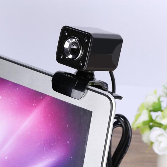 A862 360 gradi rotabile 480P webcam webcam da rete USB con microfono e 4 luci a LED per desktop Skype Computer PC Laptop, lunghezza del cavo: 1,4m