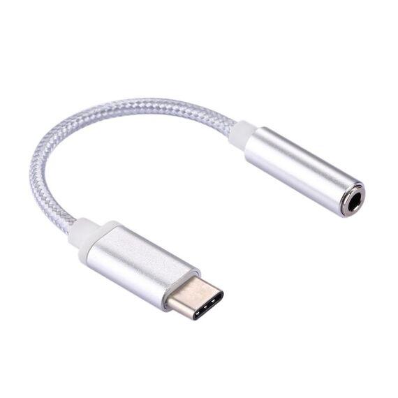 Adattatore audio da USB-C / Type-C maschio a 3,5 mm femmina, Adattatore audio USB-C / Type-C maschio a femmina da 3,5 mm, lunghezza: circa 10 cm (argento)