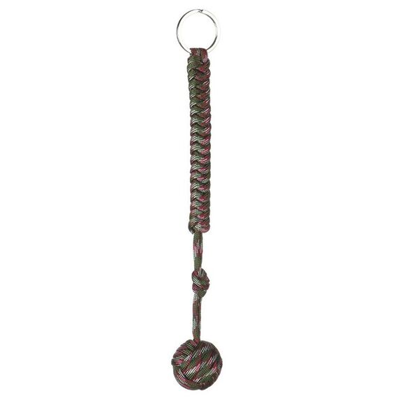 Portachiavi di sopravvivenza con cordino per autodifesa con cuscinetto a sfera in acciaio con pugno di scimmia nero per protezione di sicurezza esterna (verde mimetico1)
