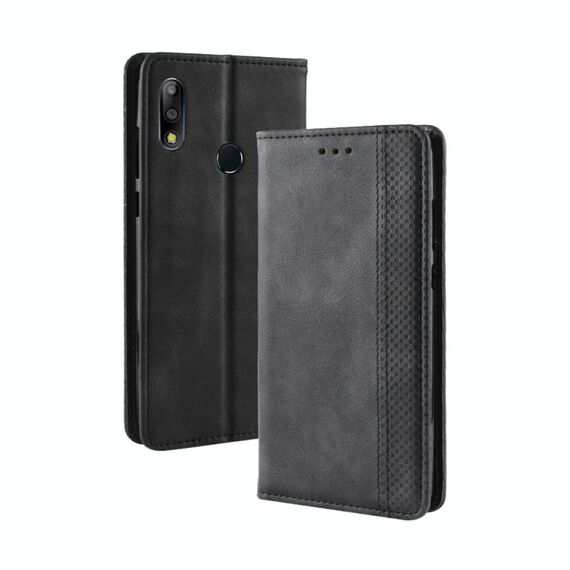 Custodia in pelle a vibrazione orizzontale con struttura retrò con fibbia magnetica per Asus Zenfone Max Plus (M2) ZB634KL / Zenfone Max Shot ZB634KL, con supporto, slot per schede e portafoglio (nero)