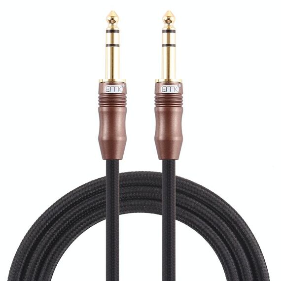 EMK 6,35 mm maschio a maschio 4 sezioni cavo audio placcato oro con spina in cotone intrecciato per mixer amplificatore per chitarra, lunghezza: 2 m (nero)