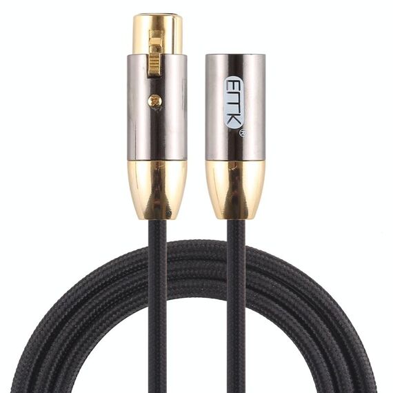 EMK XLR maschio a femmina cavo audio cannone intrecciato in cotone con spina placcata in oro per dispositivi jack XLR, lunghezza: 1 m (nero)