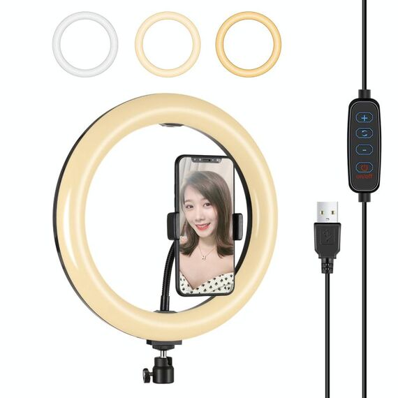 Pulluz 10.2 pollici 26 cm USB 3 Modalità Dimmable LED Ring Vlogging Selfie Beauty Photography Video Lights with Treppiede Ball Ball & Phone Morsetto (nero)