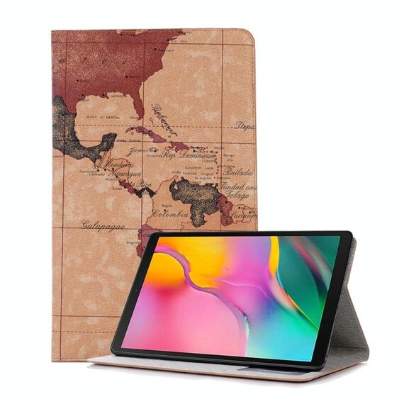 Custodia in pelle a vibrazione orizzontale con texture mappa per Galaxy Tab A 10.1 (2019) T510 / T515, con supporto, slot per schede e portafoglio, consistenza casuale