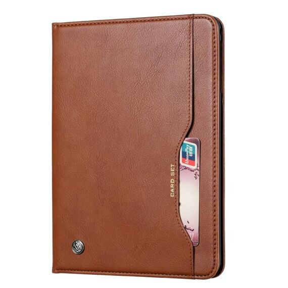 Custodia in pelle a vibrazione orizzontale con texture pelle impastata per Galaxy Tab A 10.1 2019 T515 / T510, con cornice per foto, supporto, slot per schede e portafoglio (marrone)