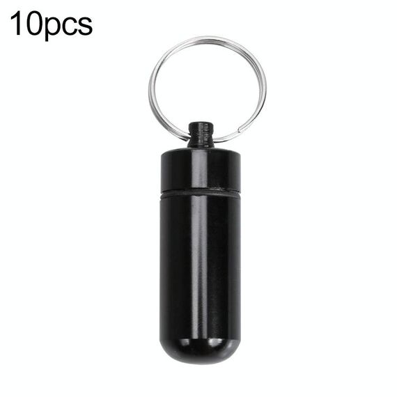 10 pz portatile sigillato in lega di alluminio impermeabile bottiglia di pillola di pronto soccorso con portachiavi (nero)
