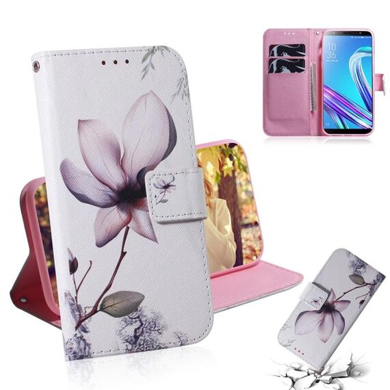 Custodia in pelle a vibrazione orizzontale con disegno a fiori di magnolia per Asus Zenfone Max (M1) ZB555KL, con supporto, slot per schede e portafoglio