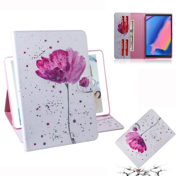 Custodia in pelle con vibrazione orizzontale motivo orchidee viola per Galaxy Tab A 8 (2019) / P200 / P205, con supporto, slot per schede e portafoglio