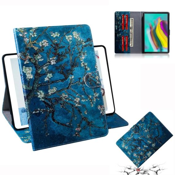 Custodia in pelle con vibrazione orizzontale motivo fiori di albicocca per Galaxy Tab S5E T720 / T725, con supporto, slot per schede e portafoglio