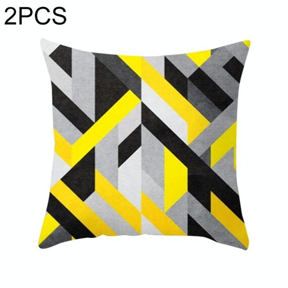 2 PCS 45x45cm Federa a righe gialle Geometrica Cuscino da tiro Fodera per cuscino Stampa Cuscino Federa Camera da letto Ufficio