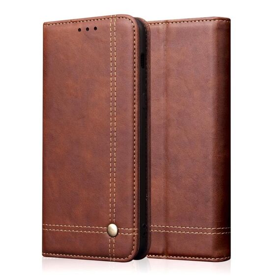 Custodia in pelle a ribaltamento orizzontale in stile casual retrò con struttura a cavallo pazzo per Asus Zenfone LIVE2 (L2) ZA550KL, con slot per schede, supporto e portafoglio (marrone scuro)
