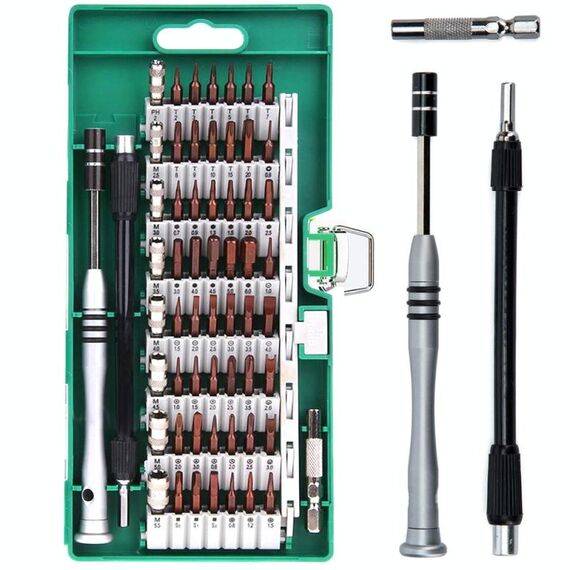 60 in 1 S2 Tool Steel Kit di strumenti per la riparazione di punte per cacciavite di precisione in acciaio per utensili (verde)