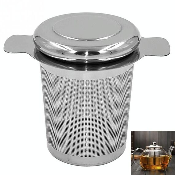Infusore per tè in acciaio inossidabile con coperchio come vassoio antigoccia