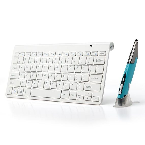 Mouse ottico wireless KM-909 Smart Stylus Pen 2.4GHz + Set tastiera wireless (bianco)
