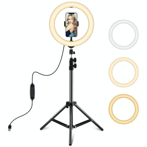 PULUZ 10,2 pollici 26 cm LED Anello luminoso + 1,1 m Montaggio su treppiede Vlogging Video Light Kit di trasmissione live