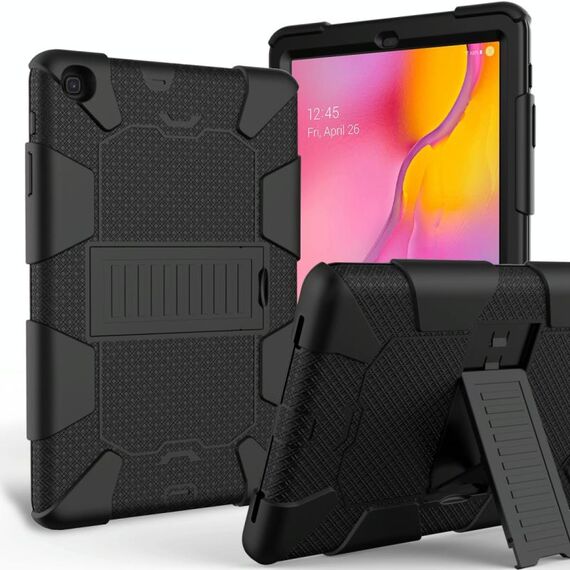 Custodia protettiva antiurto in silicone bicolore con supporto per Galaxy Tab A 10.1 (2019) / T510 (nero)