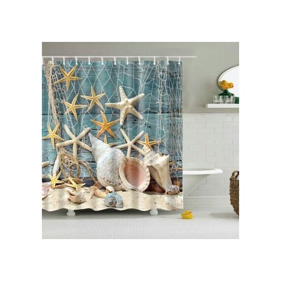 Tende da doccia lavabili in poliestere da bagno lavabili in poliestere con conchiglia di stelle marine da 2 pezzi, dimensioni: 120X180cm (conchiglia a rete)