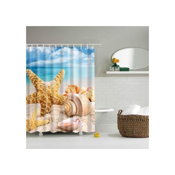 Tende da doccia da bagno lavabili in poliestere con conchiglia di stelle marine, 2 pezzi, dimensioni: 120X180cm (conchiglia grande)