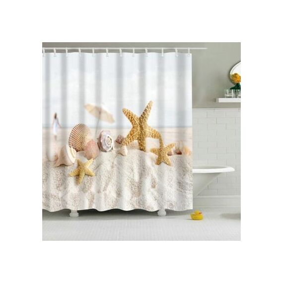 Tende da doccia da bagno lavabili in poliestere con conchiglia di stelle marine, 2 pezzi, dimensioni: 150X180cm