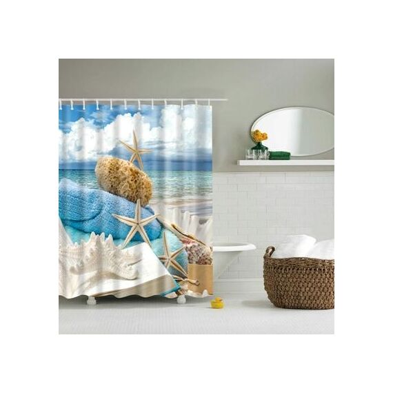 Tende da doccia lavabili in poliestere per vasca da bagno in poliestere con conchiglia di stelle marine, 2 pezzi, dimensioni: 150X180cm (libro)