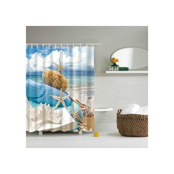 Tende da doccia da bagno lavabili in poliestere con conchiglia di stelle marine conchiglia da spiaggia 2 pezzi, dimensioni: 180X180cm (conchiglia a libro)