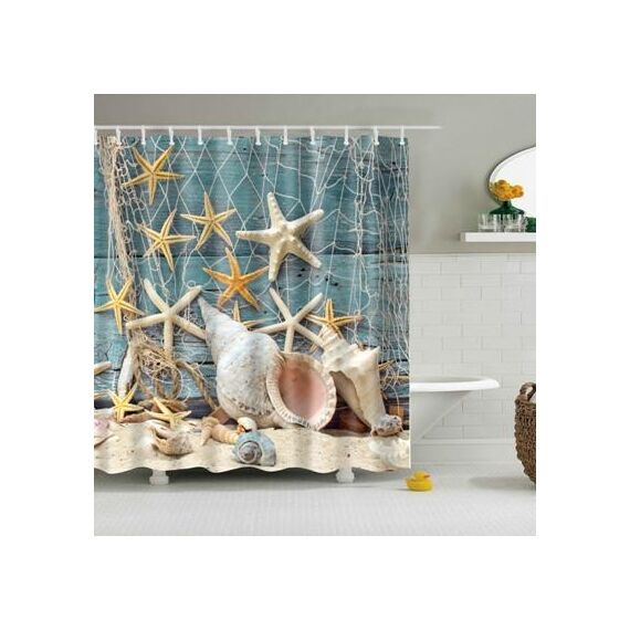 Tende da doccia lavabili in poliestere da bagno lavabili in poliestere con conchiglia di stelle marine, 2 pezzi, dimensioni: 180X200cm (conchiglia a rete)