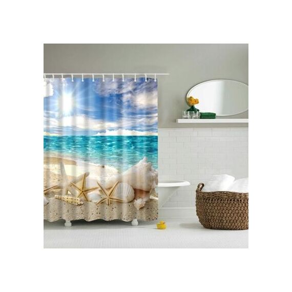 Tende da doccia lavabili in poliestere da bagno lavabili in poliestere con conchiglia di stelle marine da 2 pezzi, dimensioni: 180X200cm (conchiglia)