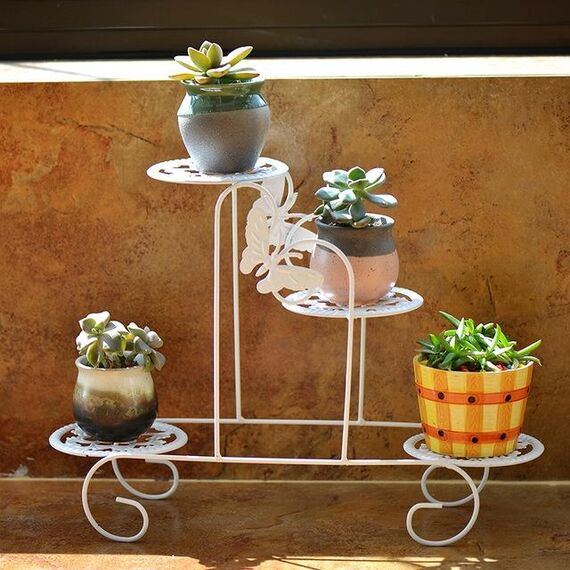 Mini vaso di fiori multifunzione in ferro battuto portafiori per balcone sul davanzale del desktop dell'ufficio (bianco)