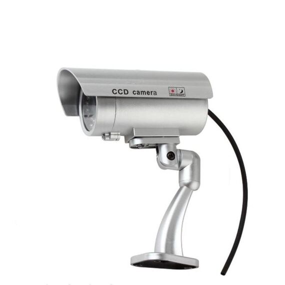 Telecamera CCTV fittizia impermeabile IP66 con LED lampeggiante per un allarme di sicurezza dall'aspetto realistico (argento)