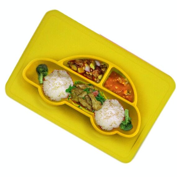 Piastra per auto quadrata in silicone alimentare per bambini integrata (gialla)