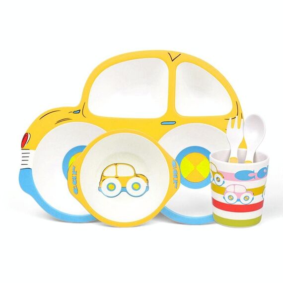 Piatto piano cartone animato in fibra di bambù per bambini (giallo)