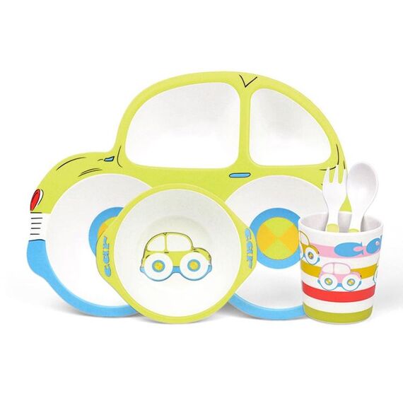 Piatto piano in fibra di bambù Cartoon per bambini (verde)
