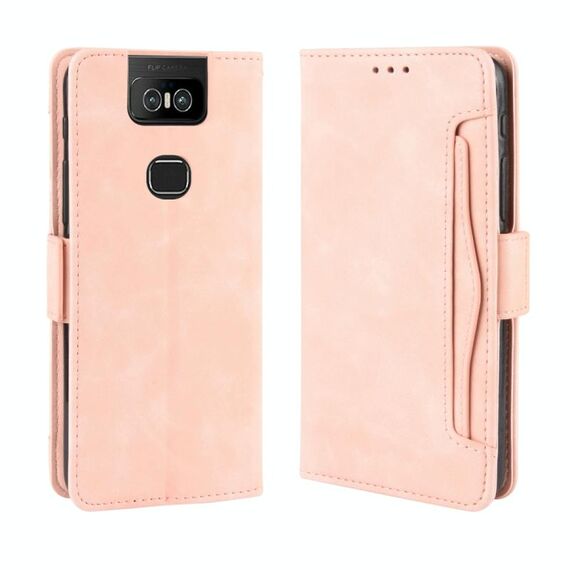 Custodia in pelle stile portafoglio effetto pelle di vitello per Asus Zenfone 6 ZS630KL, con slot per schede separato (rosa)