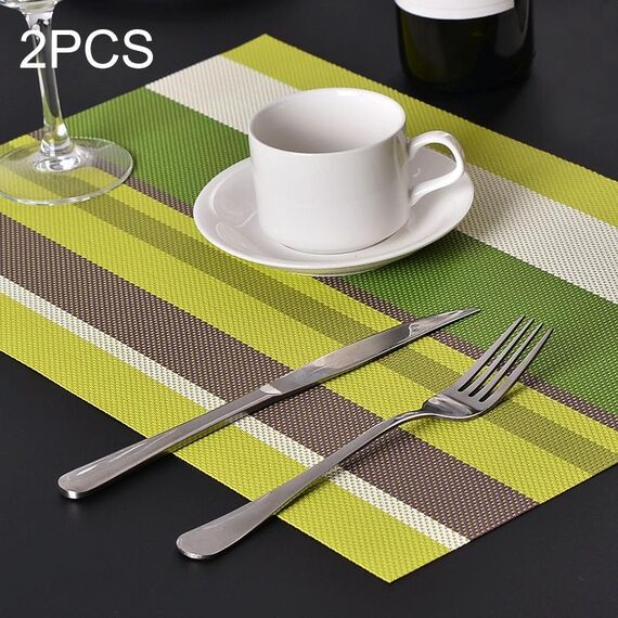 2 PZ Cucina Tavolo da pranzo Tovaglietta Tovaglioli Resistente al calore PVC Stripe Mat Tovagliette Manteles Centrini Sottobicchiere Cup Pad (verde)