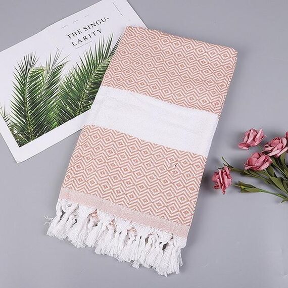 Asciugamano da bagno in cotone a righe con nappe da viaggio sottile da campeggio, sauna, spiaggia, palestra, coperta da piscina, assorbente facile da pulire (colore peruviano)
