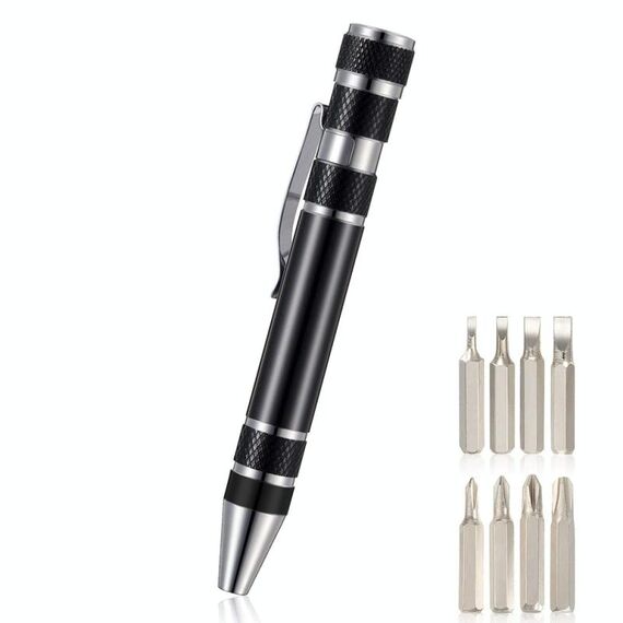 Set di cacciaviti per mini penna multifunzione in alluminio 8 in 1 (nero)