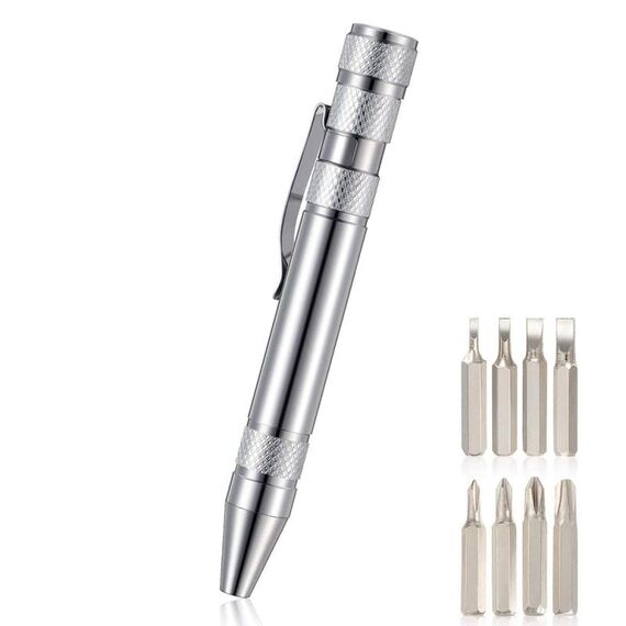 Set di cacciaviti mini penna multifunzione in alluminio 8 in 1 (argento)