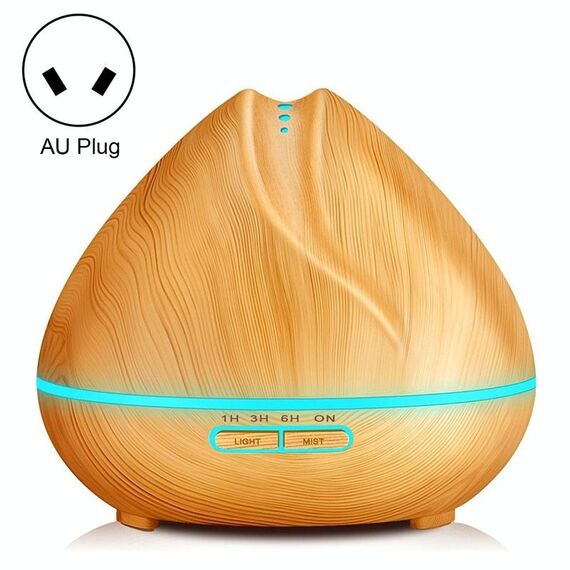 Macchina per aromaterapia Umidificatore ad ultrasuoni con telecomando a grana di legno a forma di pesca Spruzzatore automatico di alcol con luci a LED, capacità: 400 ml, spina AU (colore legno chiaro)