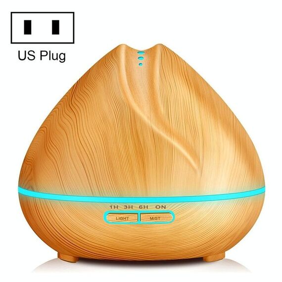 Macchina per aromaterapia Umidificatore ad ultrasuoni con telecomando a grana di legno a forma di pesca Spruzzatore automatico di alcol con luci a LED, capacità: 400 ml, spina americana (colore legno chiaro)