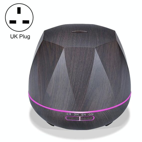 Diamond Wood Grain Remote Control Umidificatore ad ultrasuoni Macchina per aromaterapia Spruzzatore automatico di alcol con luci a LED, capacità: 400 ml, spina UK (colore legno scuro)