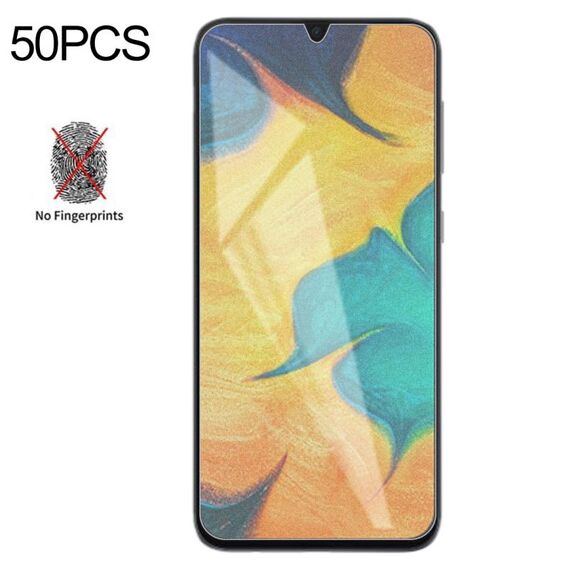 Pellicola in vetro temperato satinato non opaco da 50 pezzi per Galaxy A30 / A50 / M30 / A20, nessun pacchetto di vendita al dettaglio
