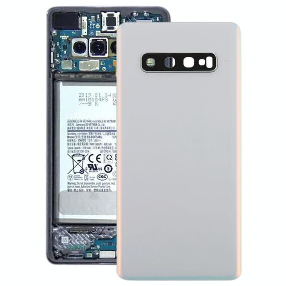 Cover posteriore batteria per Galaxy S10+ con obiettivo fotocamera (bianco)