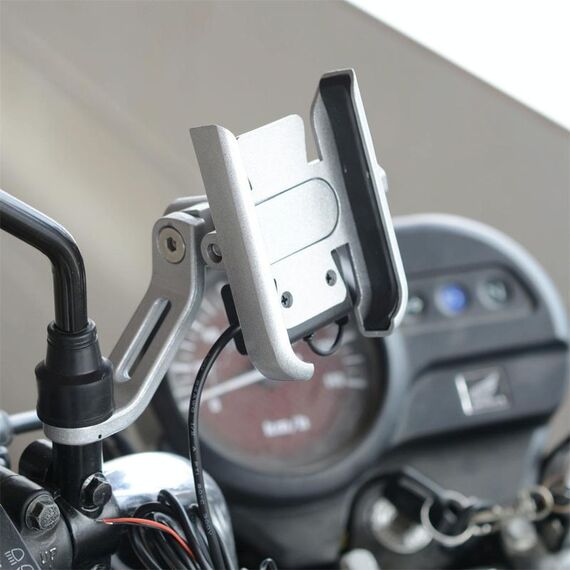 CS-856D1 Supporto per telefono cellulare in lega di alluminio ricaricabile girevole per motocicletta, versione con supporto per specchietto (argento)