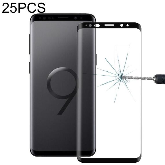 25 PCS per Galaxy S9 0,33 mm 9H Durezza superficiale Bordo curvo 3D Anti-graffio Schermo intero Pellicola protettiva in vetro completamente adesiva HD (nero)