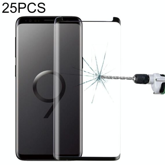 25 PCS per Galaxy S9 Plus Pellicola in vetro temperato curvo con schermo amichevole (nero)