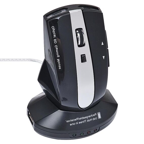 Mouse ottico wireless ricaricabile MZ-011 2.4GHz 1600 DPI con funzione HUB (nero)