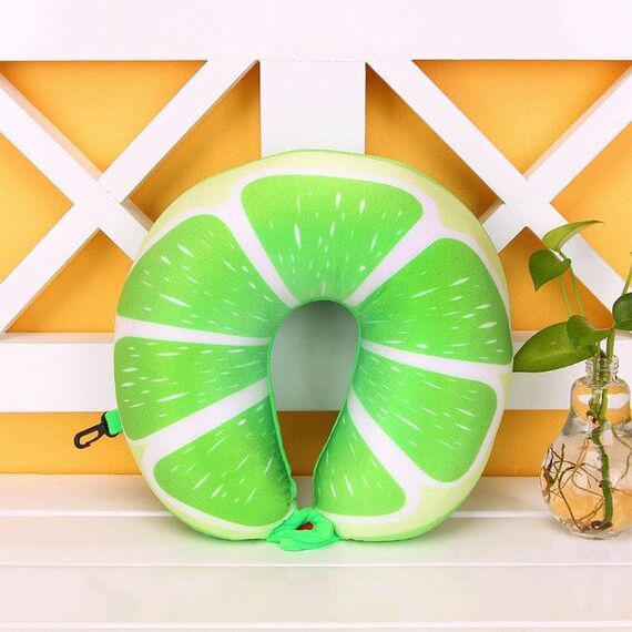 Frutta Cuscino da viaggio a forma di U Nanoparticelle Cuscino per il collo Cuscini per auto Cuscino morbido Tessili per la casa (Lime)